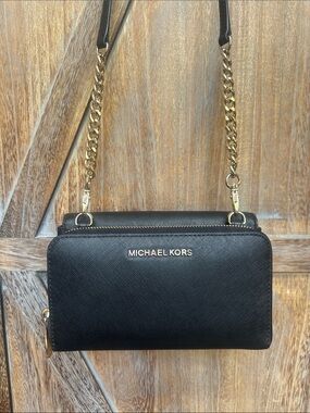 Michael Kors Tina Black Saffiano Crossbody Shoulder Bag with Detachable Wallet